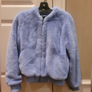 Carolina Blue Banana Republic fur bomber jacket
